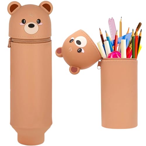 Suffolly Federmäppchen mäppchen, 2-in-1 Silikontasche Federmäppchen Mädchen Junge (Braun) von Suffolly