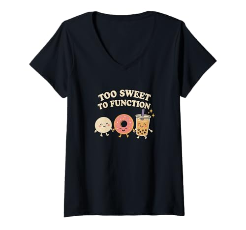 Damen Zu süß, um zu funktionieren: Kawaii Donut Boba und Mochi Food T-Shirt mit V-Ausschnitt Damen Zu süß, um zu funktionieren: Kawaii Donut Boba und Mochi Food T-Shirt mit V-Ausschnitt von Sugar Cuties Collective