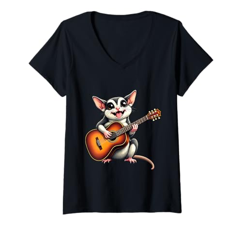 Damen Sugar Glider Spielgitarre Lustiger Zuckergleiter T-Shirt mit V-Ausschnitt Damen Sugar Glider Spielgitarre Lustiger Zuckergleiter T-Shirt mit V-Ausschnitt von Sugar Glider Lovers Designs