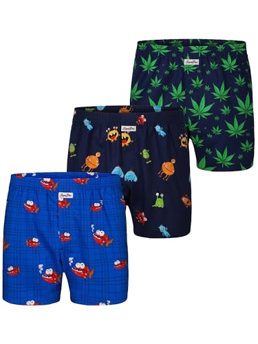 Sugar Pine Herren Boxer 3-Pack Motiv Print Mix - Hanf, Monster, Piranha - Größe XL von Sugar Pine