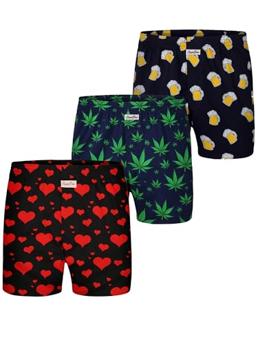 Sugar Pine Herren Boxer 3-Pack Motiv Print Mix - Herzen, Bier, Hanf - Größe XL von Sugar Pine