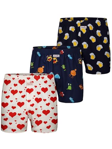 Sugar Pine Herren Boxer 3-Pack Motiv Print Mix - Herzen, Bier, Monster - Größe M von Sugar Pine