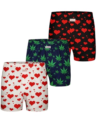 Sugar Pine Herren Boxer 3-Pack Motiv Print Mix - Herzen, Hanf - Größe M von Sugar Pine