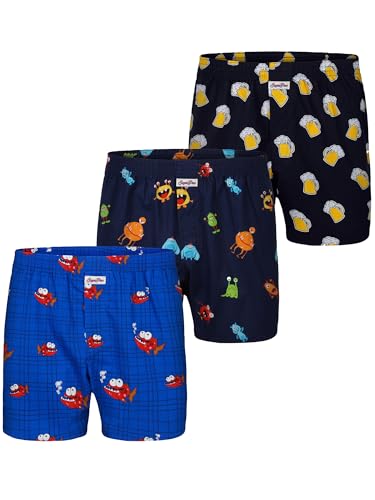 Sugar Pine Herren Boxershorts 3-Pack Motiv Print Mix - Bier, Piranha, Monster - Größe L von Sugar Pine