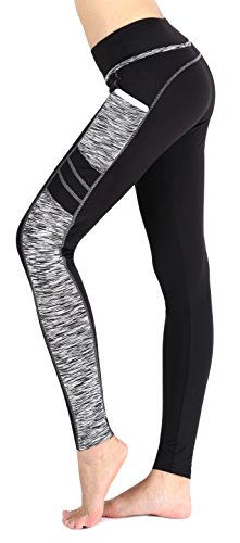 Sugar Pocket Damen Hohe Taille Workout Leggings Drucken Yogahosen mit Taschen(Schwarze graue Nähte,M) von Sugar Pocket