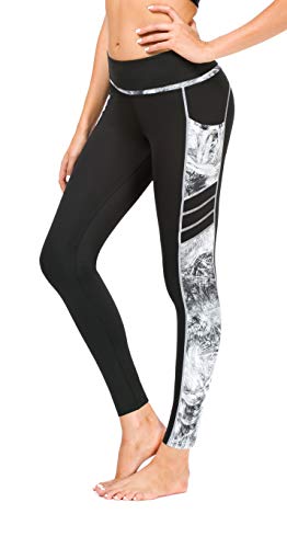 Sugar Pocket Damen Hohe Taille Workout Leggings Drucken Yogahosen mit Taschen(Silber,S) von Sugar Pocket