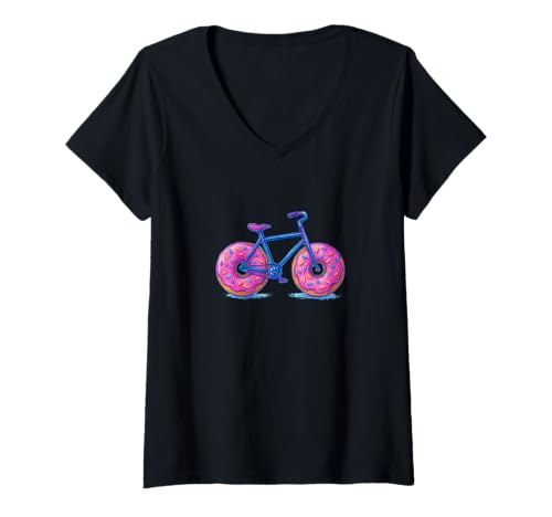 Damen Lustiges Donut-Fahrrad mit süßen bunten Gebäckrädern T-Shirt mit V-Ausschnitt von Sugar Spin Emporium