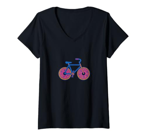 Damen Lustiges Donut-Fahrrad mit süßen bunten Gebäckrädern T-Shirt mit V-Ausschnitt von Sugar Spin Emporiums