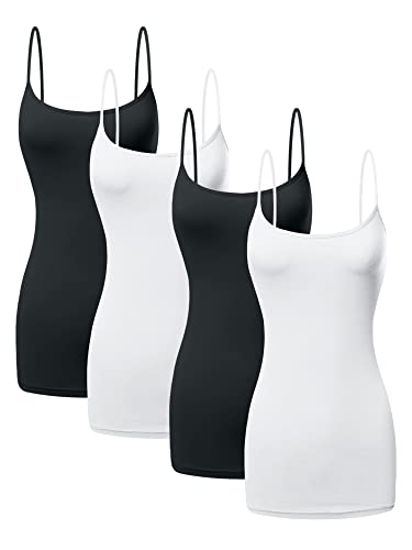 Langes Baumwoll-Mieder, Spaghettiträger-Tanktop für Damen, Basic-Cami-Tops, Damen-Unterhemden – Packung 1–4 Stück, 4er-Pack – 2 x Schwarz, 2 x Weiß, XXX-Large Mehr von Sugar Sunday