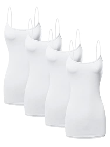 Sugar Sunday Langes Baumwoll-Camisole Spaghettiträger Tank Top für Frauen Basic Cami Tops Damen Unterhemden Pack 1–4, 4er-Pack - 4 weiß, Groß von Sugar Sunday