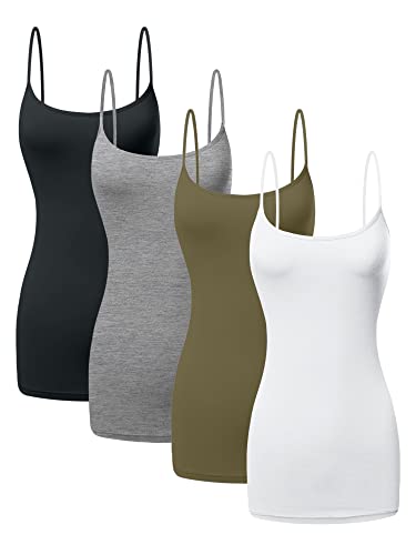 Sugar Sunday Langes Baumwoll-Camisole Spaghettiträger Tank Top für Frauen Basic Cami Tops Damen Unterhemden Pack 1–4, 4er-Pack – Schwarz, H Grau, Oliv, Weiß, XXX-Large Mehr von Sugar Sunday