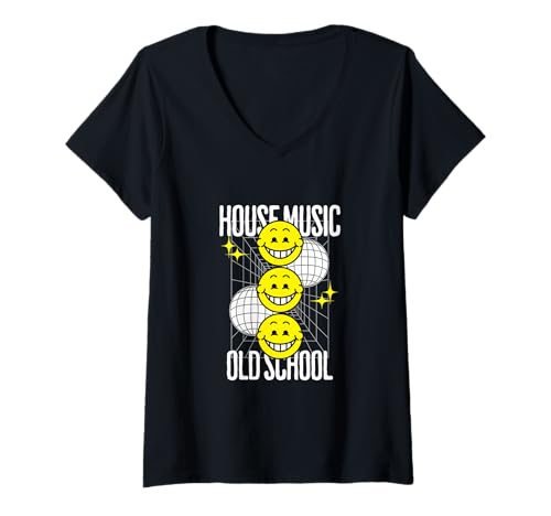 Damen Old Skool 90er Rave Smiling House Music Deejay Geschenk T-Shirt mit V-Ausschnitt Damen Old Skool 90er Rave Smiling House Music Deejay Geschenk T-Shirt mit V-Ausschnitt von Sugar Tape Recordings