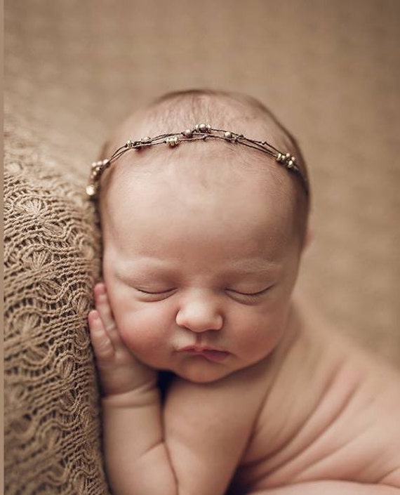Perlen Gold & Kupfer Neugeborenen Tieback/Stirnband Foto Prop Requisiten Neugeborene Stirnbänder Zierliche von SugarBabyPhotoProps