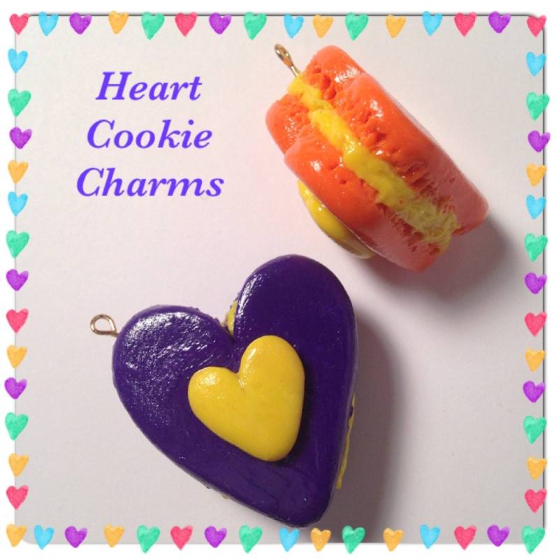 Cookie Charms Herz Cookies, Charm Set, Polymer Clay, Kawaii Clay Charms, Essen Schmuck, Bäckerei Geschenke, Zitrone Glasur, Orange Cookie, Traube von SugarNummy