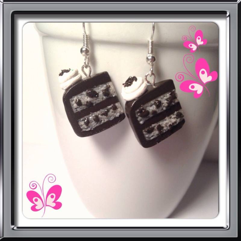 Kekse Und Sahne Torte Ohrringe, Schokoladenkuchen, Polymer Clay, Essen Schmuck, Silber Miniatur Kuchen, Bäckerei, Puppenhaus Essen, Tiny von SugarNummy