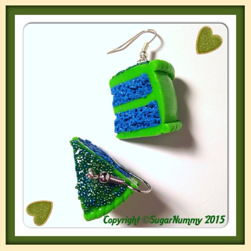 Kuchen Ohrringe, Blaubeer Kuchen, Blau Und Grün, Stücke, Polymer Clay, Kawaii Clay Charms, Kleine Ton Lebensmittel, Limettengrün, Silber Ohrringe von SugarNummy