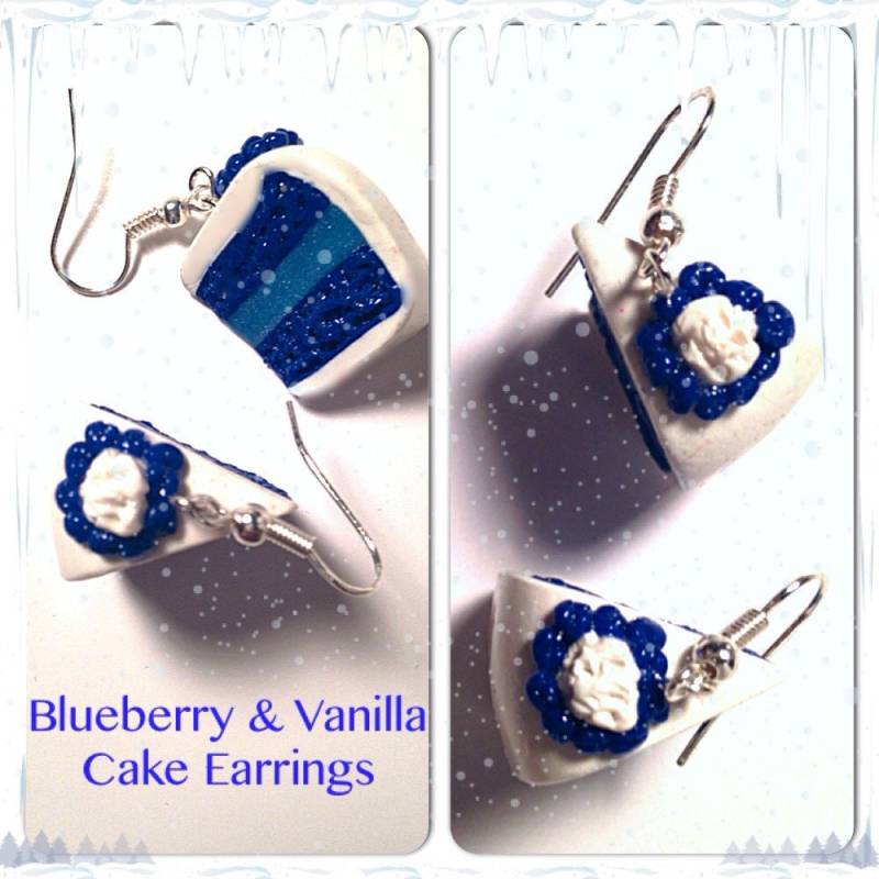 Kuchen Ohrringe, Blaubeerkuchen, Vanille Frosting, Kawaii Clay Charms, Polymer Clay, Silber Winzige Ton Essen, Schmuck, Frosted von SugarNummy