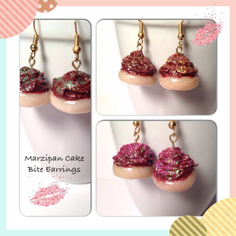 Kuchen Schmuck, Marzipan Ohrringe, Schokoladen Glasur, Fimo Lebensmittel, Lebensmittel Gold Glitzer Kleine Ton Bäckerei von SugarNummy