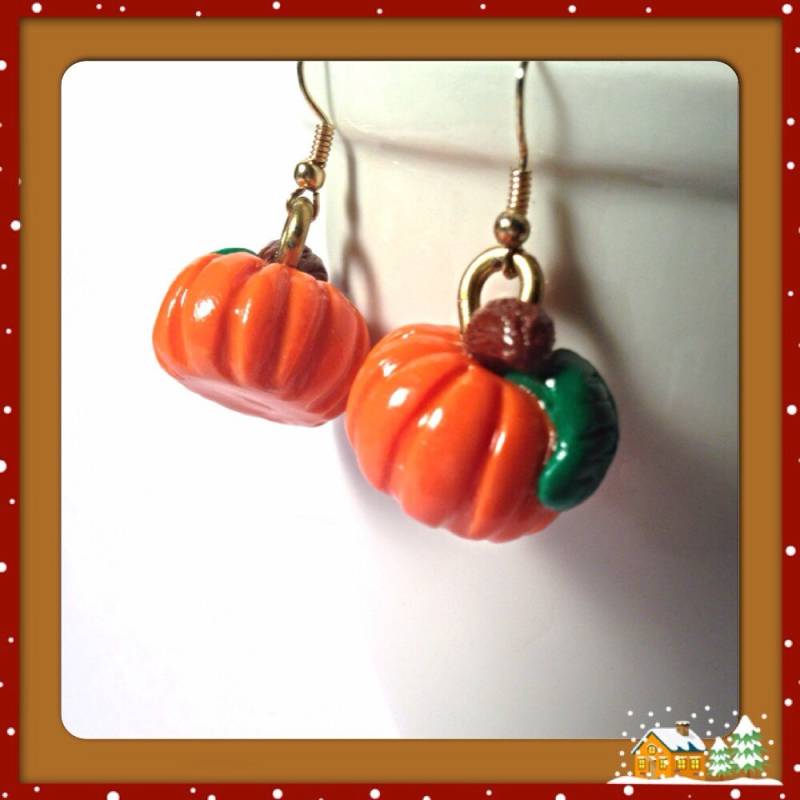 Kürbis Ohrringe, Schmuck, Kawaii Ton Anhänger, Herbst Themen, Gold Kleine Lebensmittel, Kürbisse Aus Ton, Gemüse Lebensmittel von SugarNummy