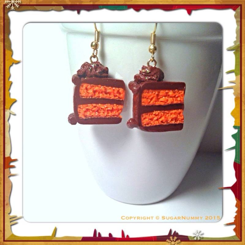 Orangen Kuchen Ohrringe, Schokoladenorange, Polymer Clay, Kawaii Clay Charms, Scheiben, Winzige Lebensmittel Aus Ton, Schokoladenglasur, Miniatur von SugarNummy