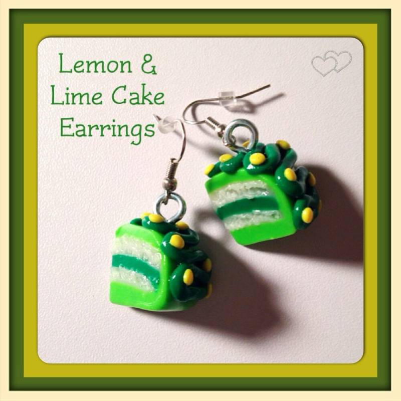 Zitronen Kuchen Ohrringe, Zitrone Und Limette, Polymer-Ton, Kawaii Clay Charms, Scheiben, Silber Zitronenstreusel, Kleine Ton Essen, Niedlich von SugarNummy