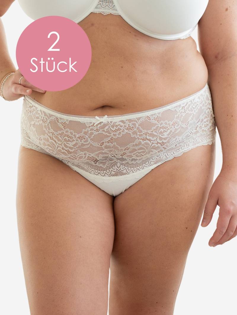 Große Größen High-Panty-Set Lace Basic 2er Set, Damen, weiß, Größe: 42/44, Baumwolle/Synthetische Fasern/Elasthan, Happy Size DE Women von SugarShape