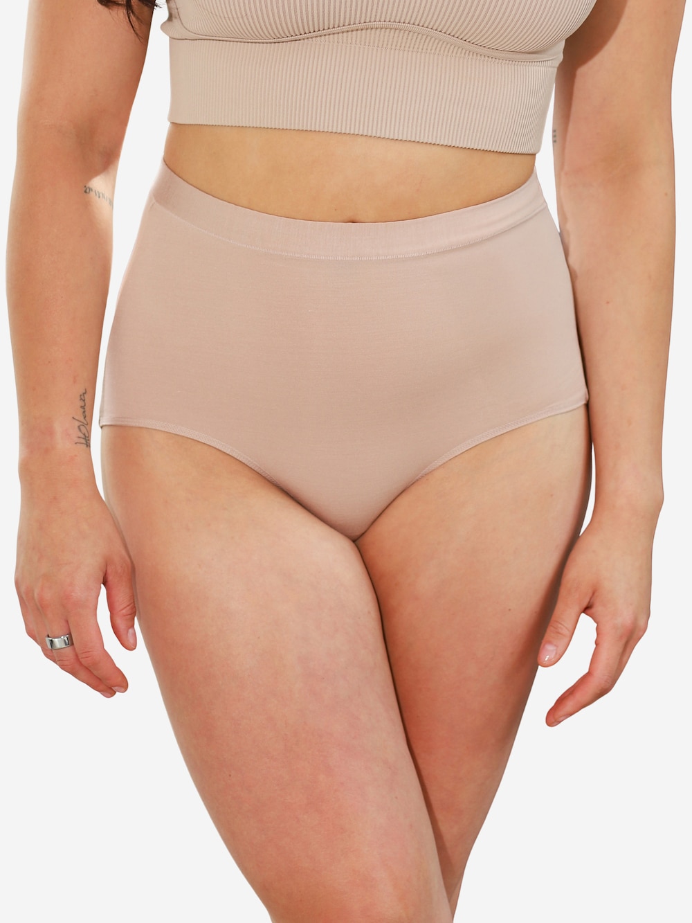 Große Größen High-Waist-Panty BASIC, Damen, beige, Größe: 54/56, Baumwolle/Synthetische Fasern, Happy Size DE Women von SugarShape