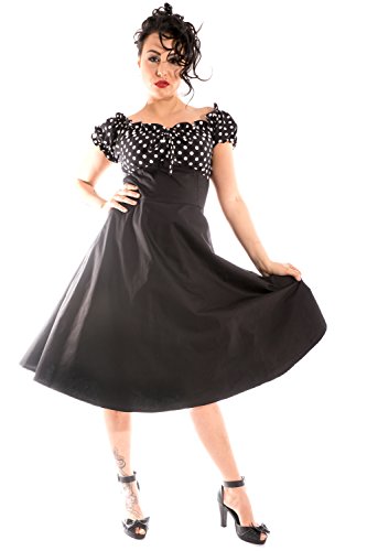 SugarShock 50er Polka Dots Rockabilly Schleifchen Carmen Petticoatkleid Swing Kleid von SugarShock