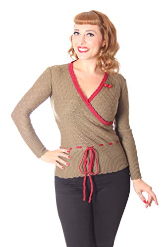 SugarShock Damen Strick Pullover Nika in Wickeloptik, Größe:M/L (40-42), Farbe:Oliv dunkelrot von SugarShock