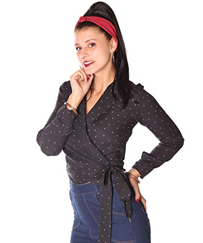 SugarShock Damen Wickelbluse Nikira Polka Dots Bluse, Größe:S, Farbe:schwarz grau von SugarShock