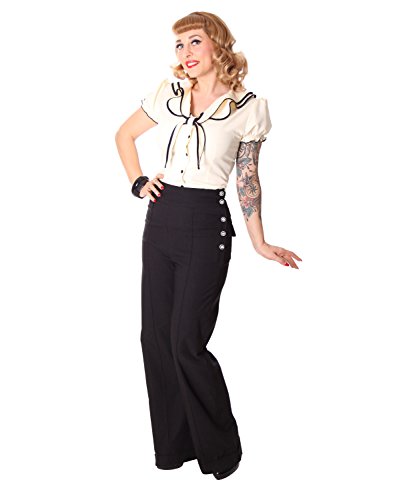 SugarShock Inessa 40s Retro High Waist Marlene Hose, Größe:M, Farbe:Schwarz von SugarShock
