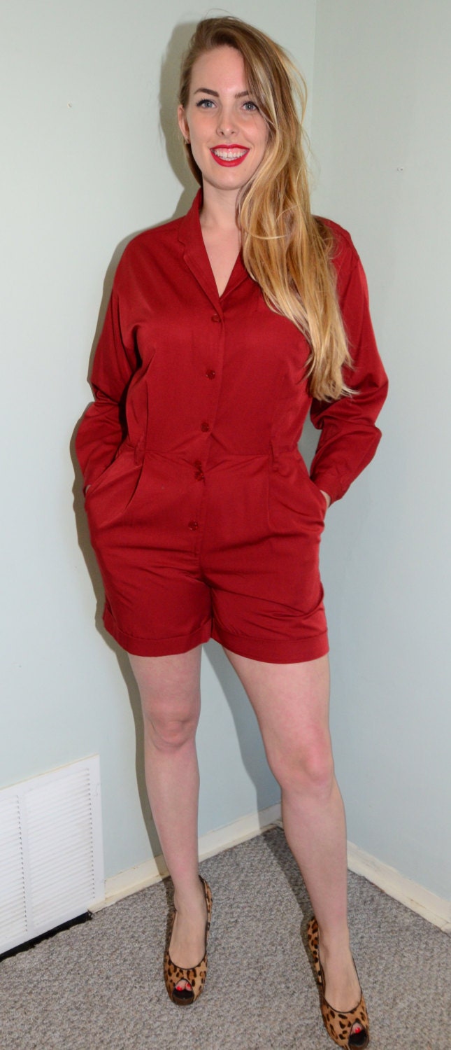 Vintage 1980Er Shorts Strampler Langarm High-End Neu Ungetragen Mit Etikett Größe Medium/Verbrannt Sieana von SugarSpunVintage