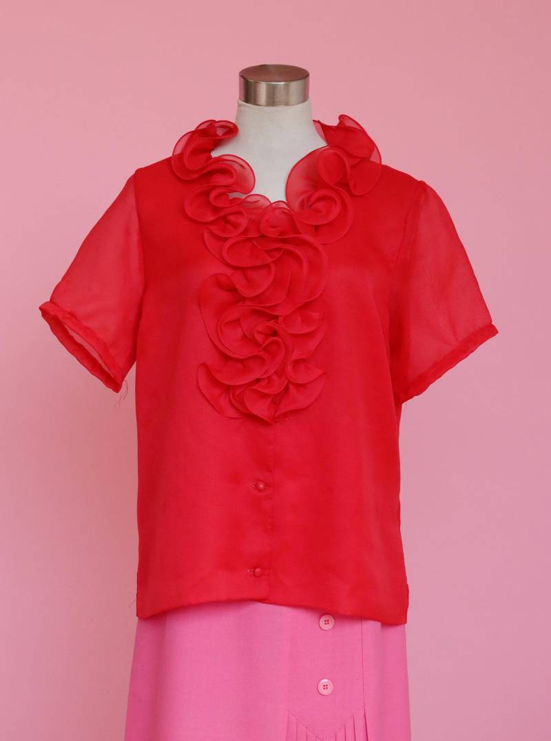 Rote 70Er Jahre Rüschen Bluse Mit Langen Ärmeln Und Kurzen von Sugarcanethelabel