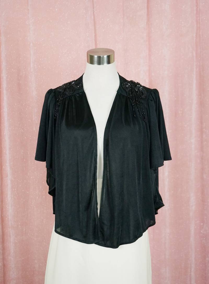 Schwarze Perlen Rüschen 70Er Jahre Sommer Abend Jacke von Sugarcanethelabel