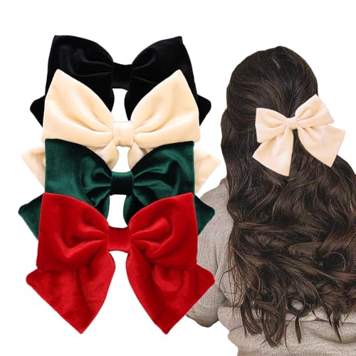 Große Samtschleife mit französischen Haarspangen für Damen und Mädchen, Vintage-Samt-Haarschleifen, Zubehör, 15,2 cm, Schwarz, Rot, 4 Stück von Sugarmelon