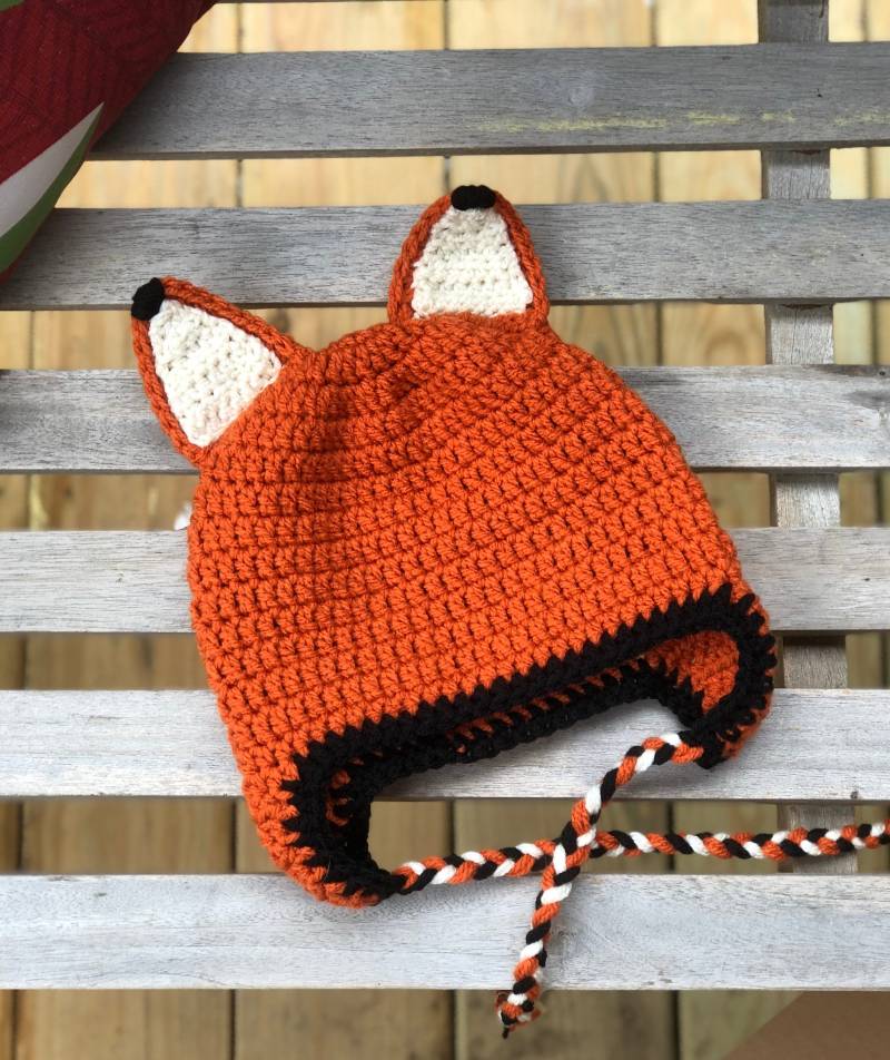 Jugend/Kinder Unisex Fox Häkeln Earflap Hat von SugarnasHats