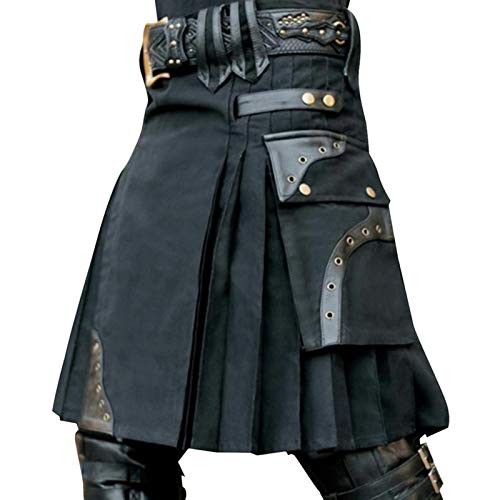 Herren Mode Schottischer Rock Neue Männer Traditioneller Kilt Rock Utility Männlich Klassischer Retro Rock Mittelalterliche Schottland Faltenröcke 4XL Schwarz von Sugelanqun