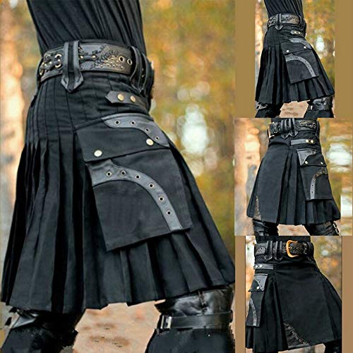 Herren Mode Schottischer Rock Neue Männer Traditioneller Kilt Rock Utility Männlich Klassischer Retro Rock Mittelalterliche Schottland Faltenröcke M Schwarz (Ohne Gü von Sugelanqun