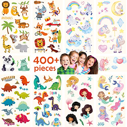 Sugeru® 400+ Tattoo Kinder Hautfreundlich,Bunter Mix Tatoos Aufkleben Sticker Kids,Kinder Tattoos Jungen Mädchen,Mitgebsel Kindergeburtstag//Sojabohnenextrakt–Natürliche Sichere Inhaltsstoffe(Mix) von Sugeru