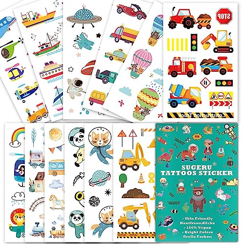 SUGERU® 100+ Tattoo Kinder Hautfreundlich,Bunter Mix Tatoos Aufkleben Sticker Kids,Kinder Tattoos Jungen Mädchen,Mitgebsel Kindergeburtstag/Sojabohnenextrakt–Natürliche Sichere Inhaltsstoffe (Fußball) von Sugeru