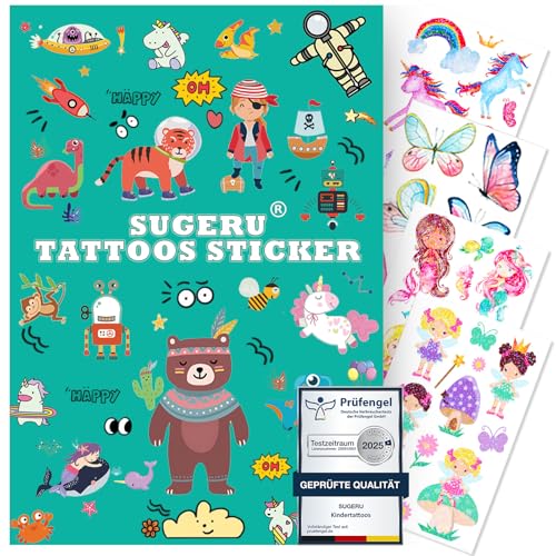 Sugeru 100+ Tattoo Kinder Hautfreundlich,Bunter Mix Tatoos Aufkleben Sticker Kids,Kinder Tattoos Jungen Mädchen,Mitgebsel Kindergeburtstag - Pflanzenextrakt-Farbe (Mix Ⅲ) von Sugeru