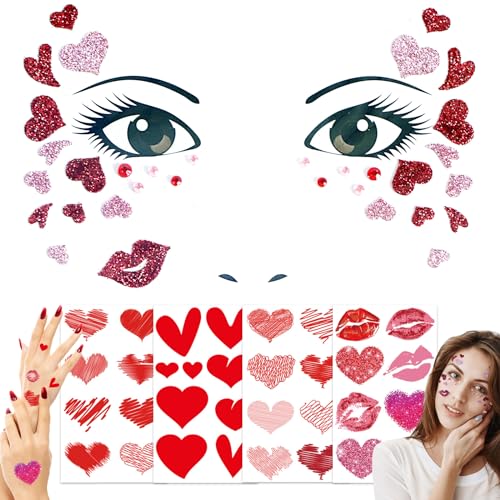 Sugeru 5pcs LOVE-Herz Face Art & Tattoo Sticker - Butterfly,ablösbare Gesicht Aufkleber, Temporäre Tattoos, Glitzer Face Paint für Fasching, Karneval, Halloween, Kinder und Erwachsene, bunt von Sugeru