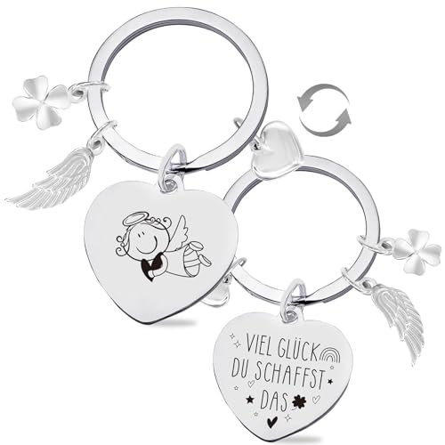 Sugeru Herz Schlüsselanhänger Glücksbringer | VIEL GLÜCK&DU SCHAFFST DAS | Schutzenge l Schlüsselanhänger auto personalisiert | geschenke für Führerschein Prüfung,abschiedsgeschenk freundin freund(Ⅲ) von Sugeru