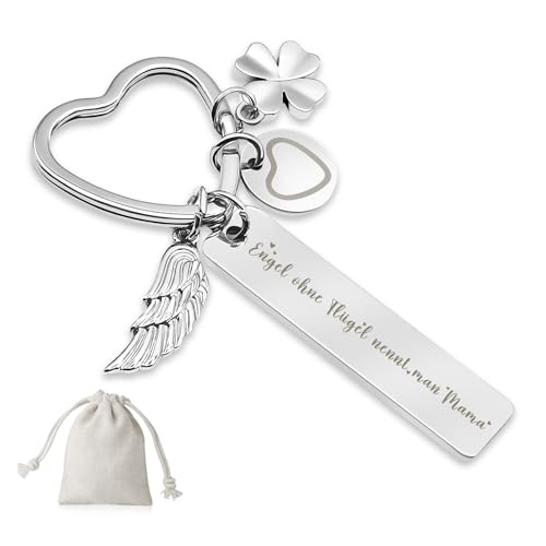 Sugeru® Herz Schlüsselanhänger für mama | schutzengel schlüsselanhänger mama personalisiert | geschenke für mama,muttertag geschenk für mama,gift for mom,besondere geschenke mama (Silber-Engel Mama) von Sugeru