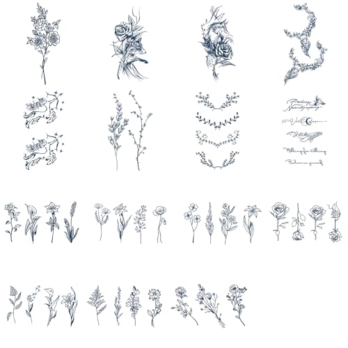 Sugeru 15 Blätter Super Nachhaltig Temporäres Tattoo, 2 Wochen Original wasserfest+vegan+Neue-Tech+Langanhaltend | Fake Tattoo Aufkleber | Tattoos erwachsene kinder, natürliche ungiftige Inhaltsstoffe von Sugeru