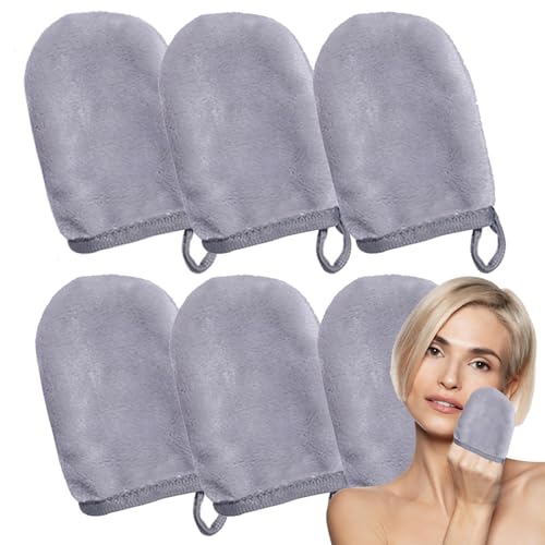 Sugeru 6pcs Flanell-Handschuhe zum Abschminken,Waschbare Wiederverwendbar Abschminktücher,Sanft,Weich und Hautfreundlich Abschminkpads,Porentiefe Reinigung nur mit Wasser Make-Up Entferner Tuch (Grau) von Sugeru