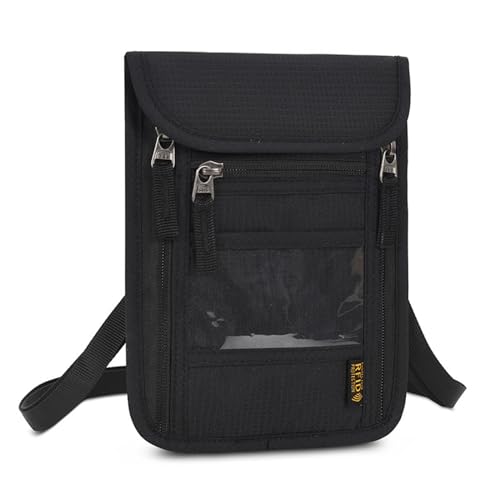 Sugeru Brustbeutel- Kleingeldfach,Sichtfenster | Brusttasche Herren Damen mit RFID-Schutz, Reißverschluss, Wasserdicht | Reisegeldbeutel für Kreditkarten, ReisepäSsen, Münzen, Reisezubehör (Schwarz) von Sugeru