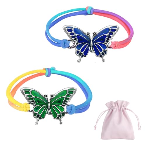 Sugeru®Neues Design Pferde Mädchen Geschenk, 2stk Stimmungs Armband Mädchen(Temperatur VerfäRbung) mit 1stk Schmuckbeutel,Mitgebsel Kindergeburtstag Geschenke für Mädchen,Freundschafts (Schmetterling) von Sugeru