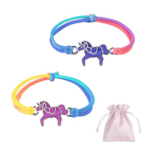 Sugeru®Pferde Mädchen Geschenk, 2stk Stimmungs Armband Mädchen(Temperatur VerfäRbung) mit 1stk Schmuckbeutel,Mitgebsel Kindergeburtstag Geschenke für Mädchen,Freundschaftsarmband - Einhorn von Sugeru