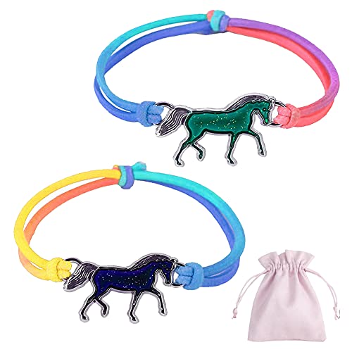 Sugeru®Pferde Mädchen Geschenk, 2stk Stimmungs Armband Mädchen(Temperatur VerfäRbung) mit 1stk Schmuckbeutel,Mitgebsel Kindergeburtstag Geschenke für Mädchen,Freundschaftsarmband von Sugeru